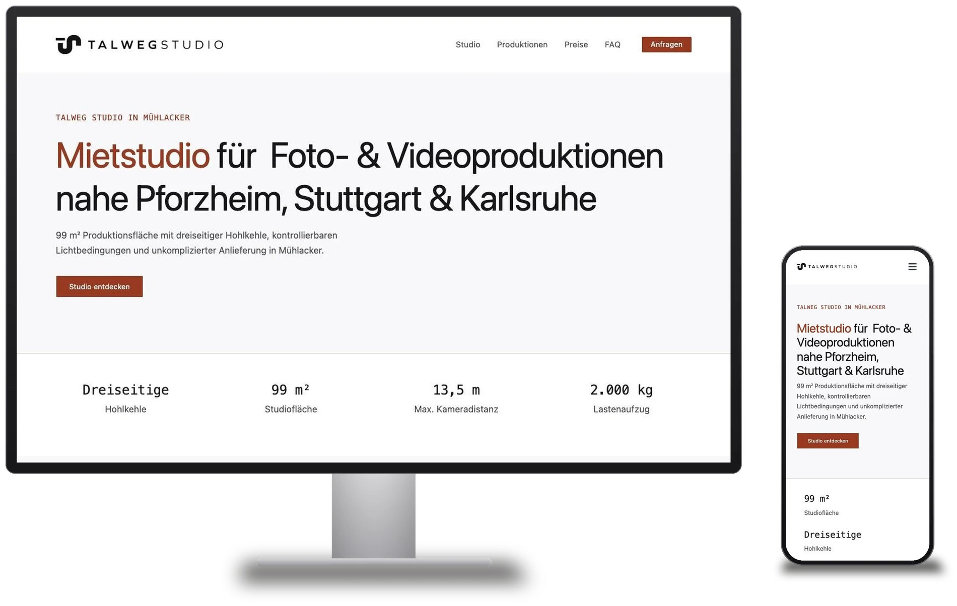 talwegstudio.de auf Monitor und Smartphone (Mockup) – Screenshots vergrößern