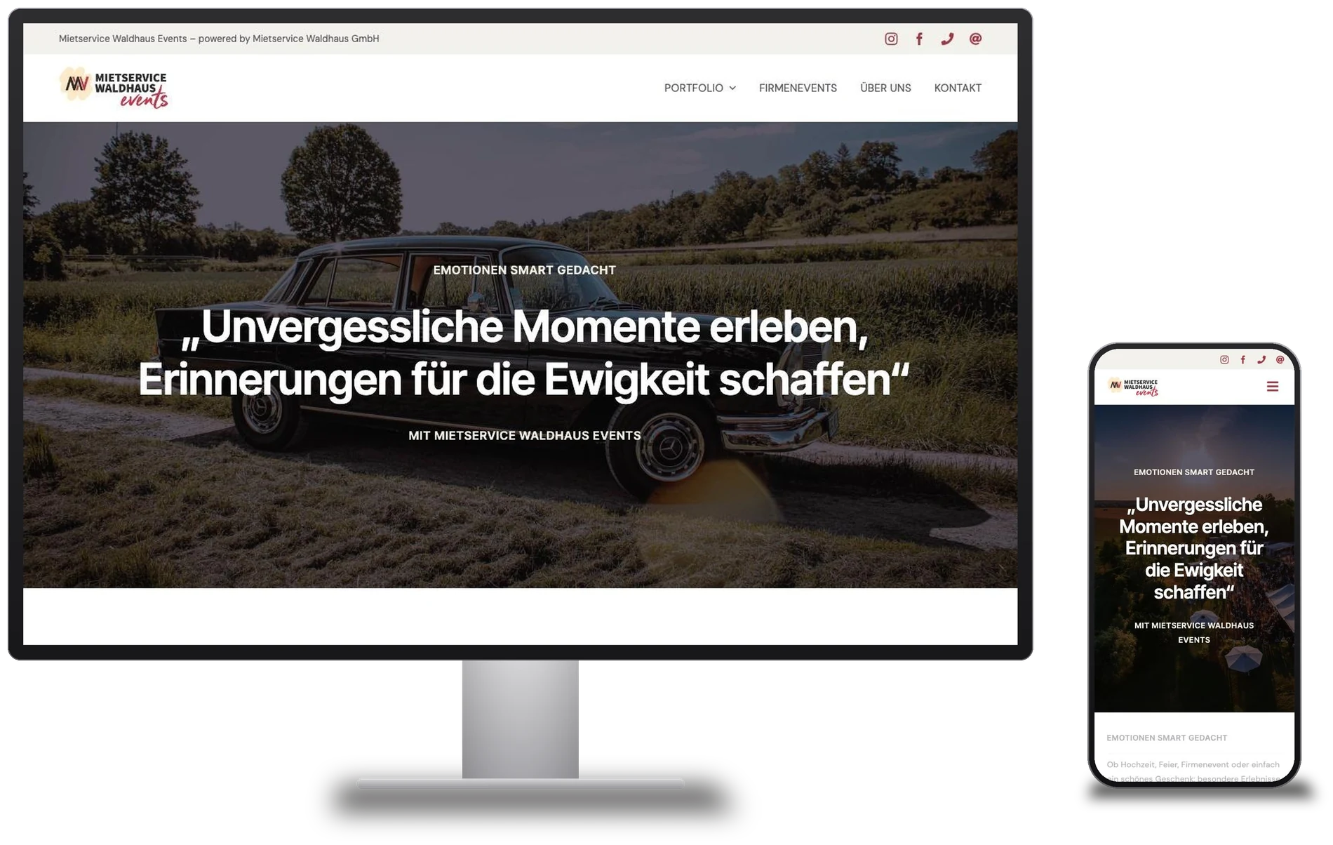 waldhaus-events.de auf Monitor und Smartphone (Mockup) – Screenshots vergrößern