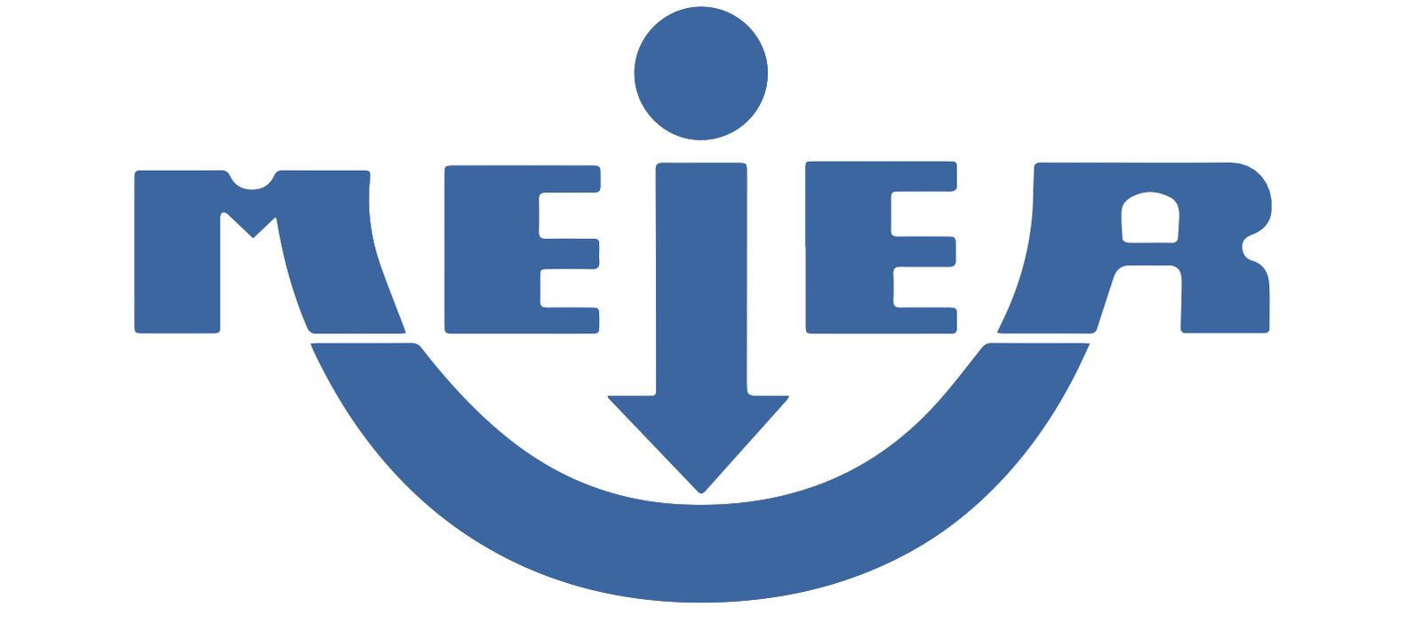 Bisheriges Meier-Logo mit rundem i-Punkt, einfarbig blau.