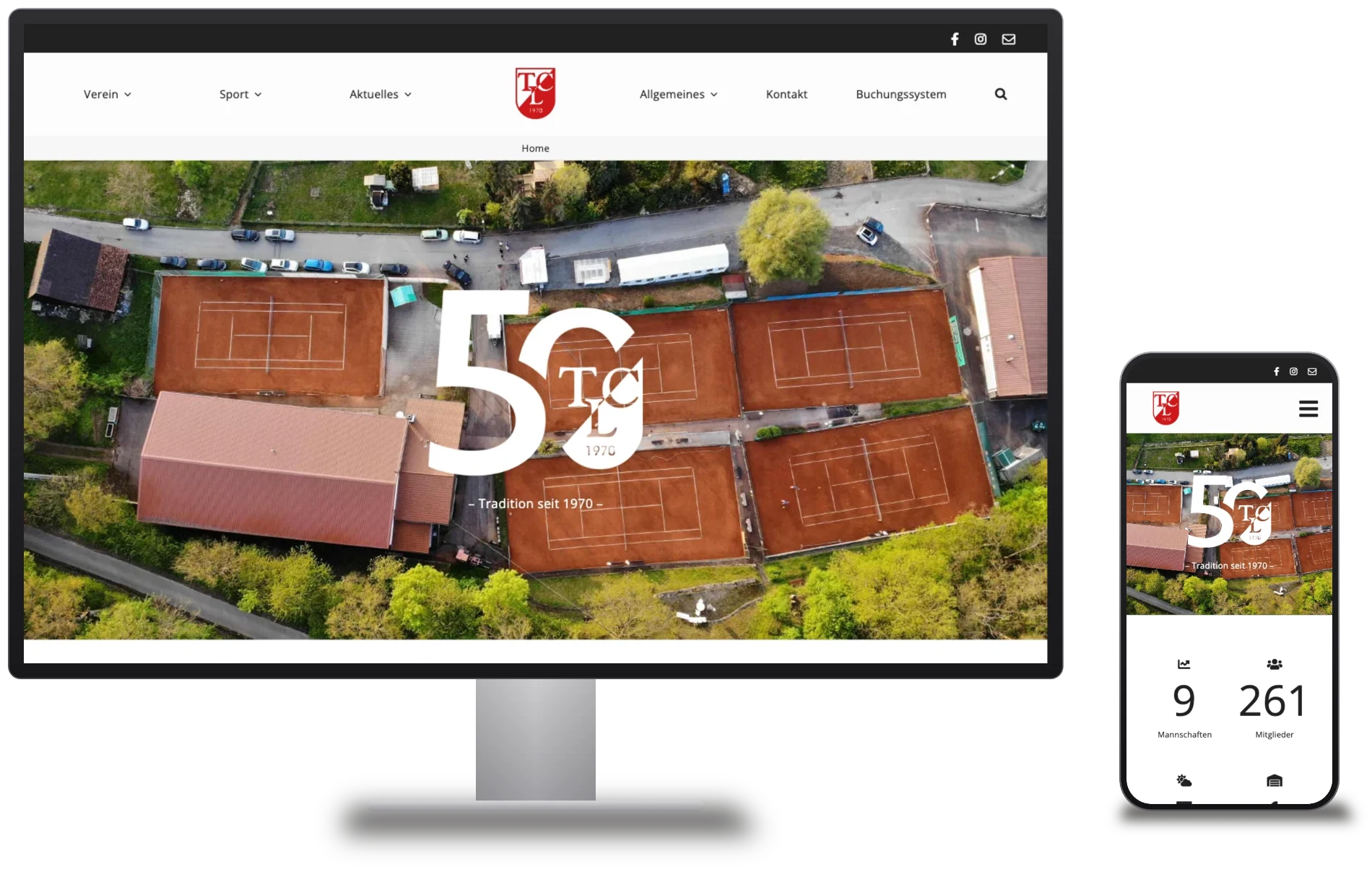 tc-lomersheim.de auf Monitor und Smartphone (Mockup) – Screenshots vergrößern